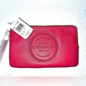 🔥🎁NWT! Coach Dempsey Double Zip Wallet With Patch Fuchsia Msrp:$178.00